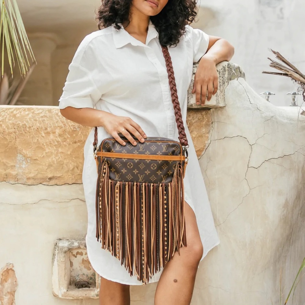 Louis Vuitton Boho Vintage Western Upcycled Fringe Crossbody Bag. Authentic.